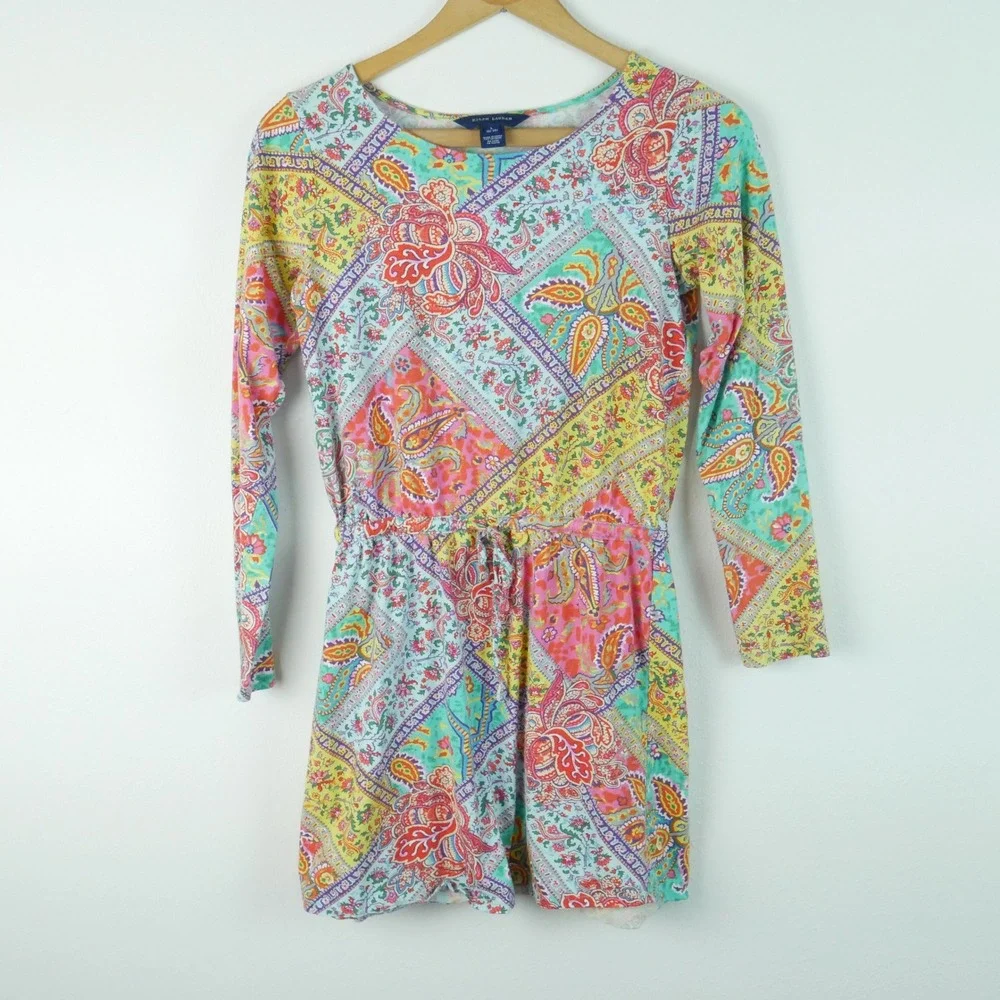Ralph Lauren Girls Patchwork Paisley Dress Preppy Long Sleeve Cotton L 12-14